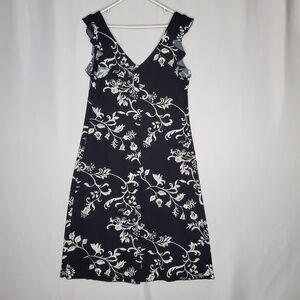 Giorgio Fiorlini Empire Midi Dress XL Black White Floral Flutter Vtg 90s Y2K